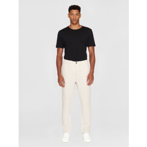 Knowledge Cotton Apparel Tim tapered herringbone linen elastic waist string pants light feather grey