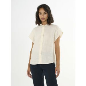 Knowledge Cotton Apparel  Collar stand short sleeve linen shirt buttercream