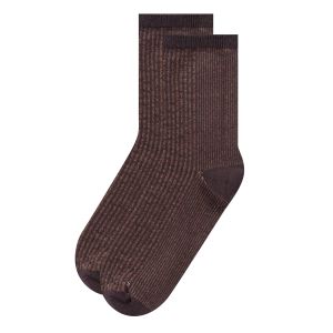 Knowledge Cotton Apparel 2-pack colorblock lurex rib socks brown