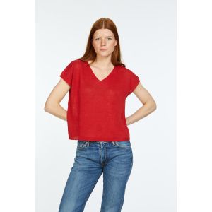 LES RACINES DU CIEL LIN SLEEVELESS SWEATER RED