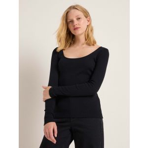 LANIUS_AW23-13648-199-black-34_Langarmshirt-mit-tiefem-Aussc