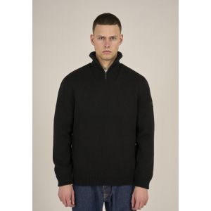 Knowledge Cotton Apparel Windbreaker 1/2 neck zip merino wool rib knit black jet