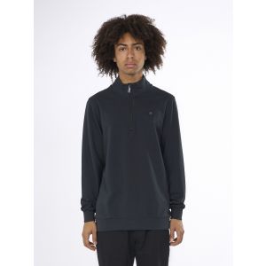 Knowledge Cotton Apparel 1/2 neck Zip badge  Sweater black